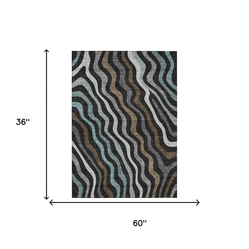3' X 5' Black And Chocolate Abstract Washable Indoor Outdoor Area Rug Homeroots Outdoor