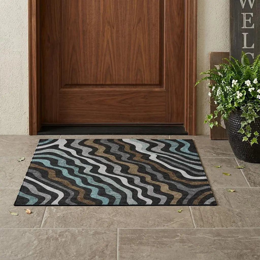 3' X 5' Black And Chocolate Abstract Washable Indoor Outdoor Area Rug Homeroots Outdoor