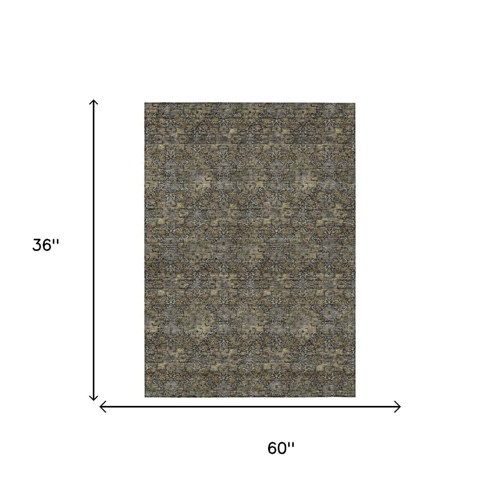 3' X 5' Black And Coffee Damask Washable Indoor Outdoor Area Rug Homeroots Outdoor