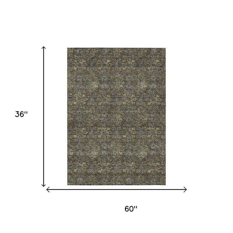 3' X 5' Black And Coffee Damask Washable Indoor Outdoor Area Rug Homeroots Outdoor