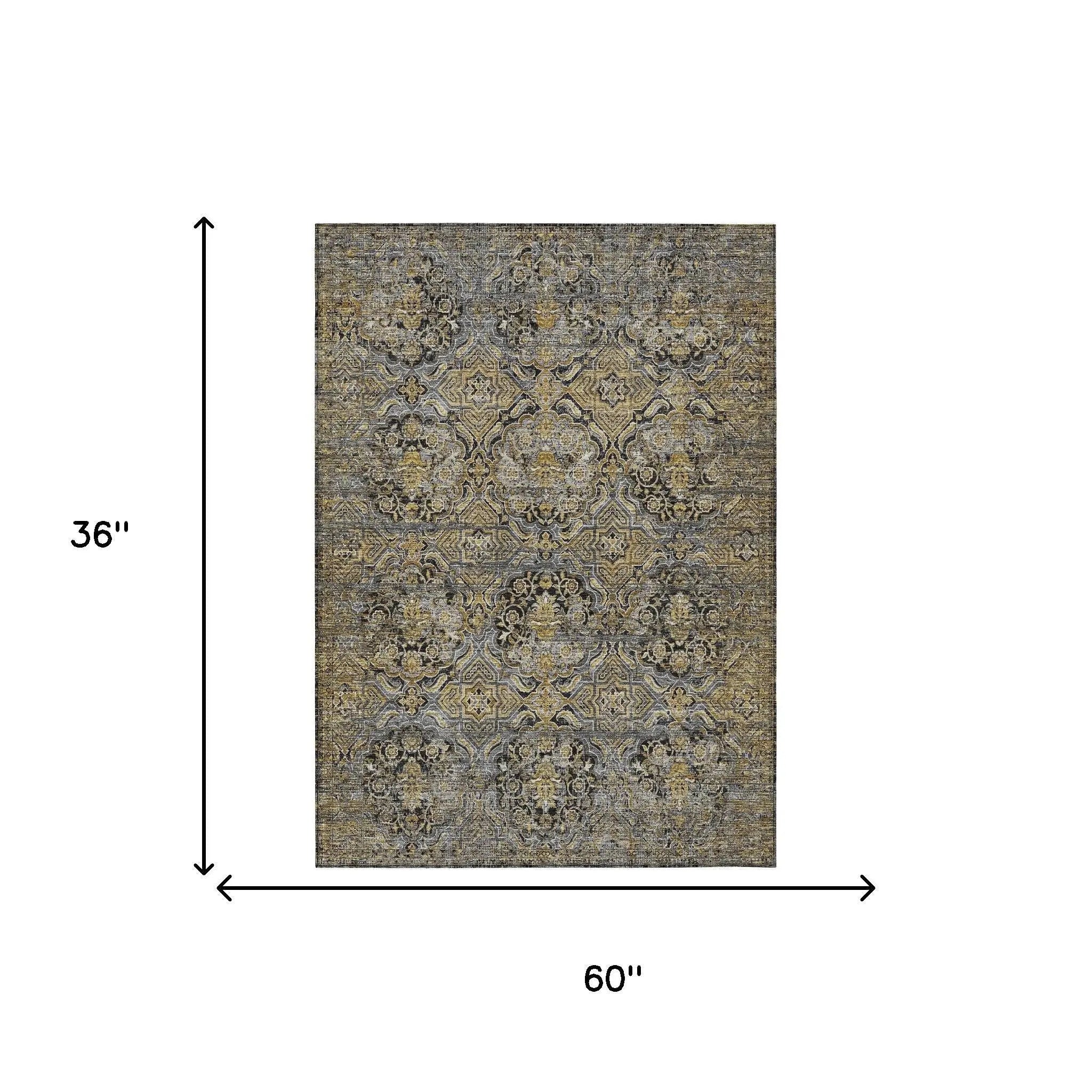 3' X 5' Black And Coffee Floral Washable Indoor Outdoor Area Rug Homeroots Outdoor
