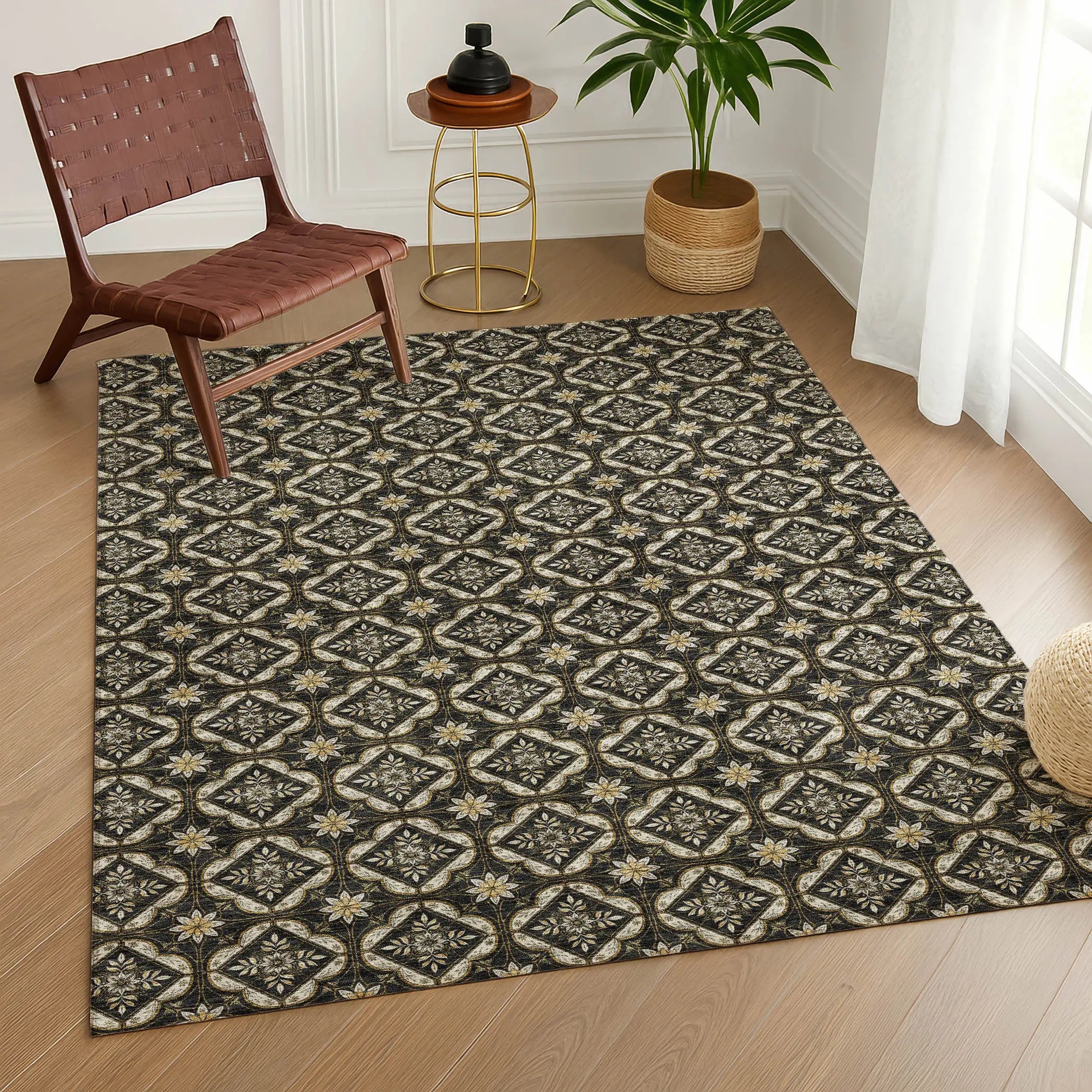 3' X 5' Black And Coffee Geometric Washable Indoor Outdoor Area Rug Homeroots Outdoor