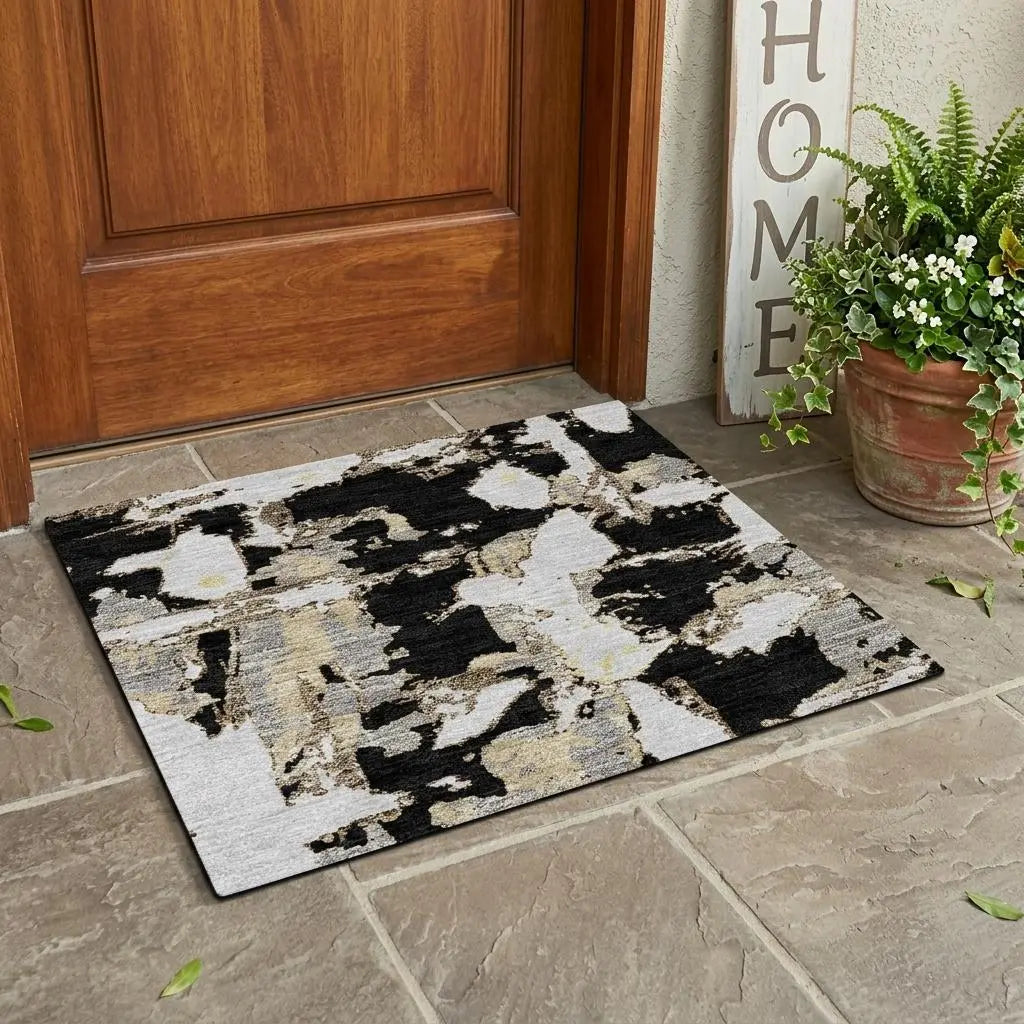 3' X 5' Black And Copper Abstract Washable Indoor Outdoor Area Rug Homeroots Outdoor