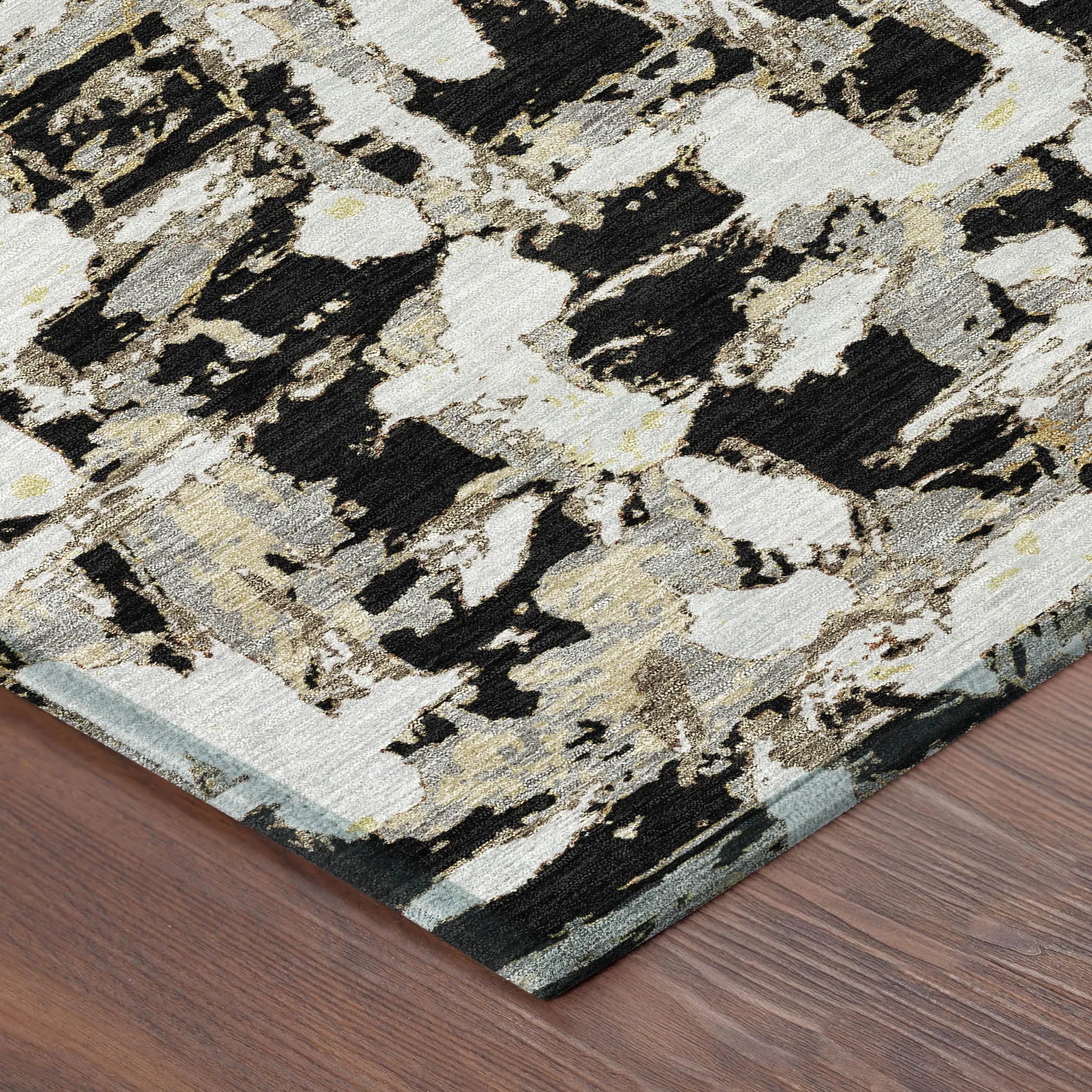 3' X 5' Black And Copper Abstract Washable Indoor Outdoor Area Rug Homeroots Outdoor