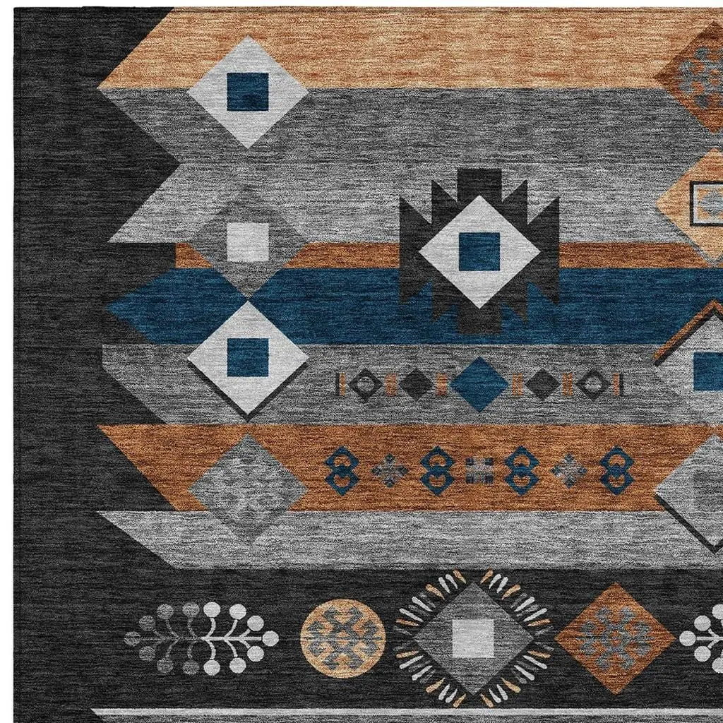 3' X 5' Black And Copper Geometric Washable Indoor Outdoor Area Rug Homeroots Outdoor
