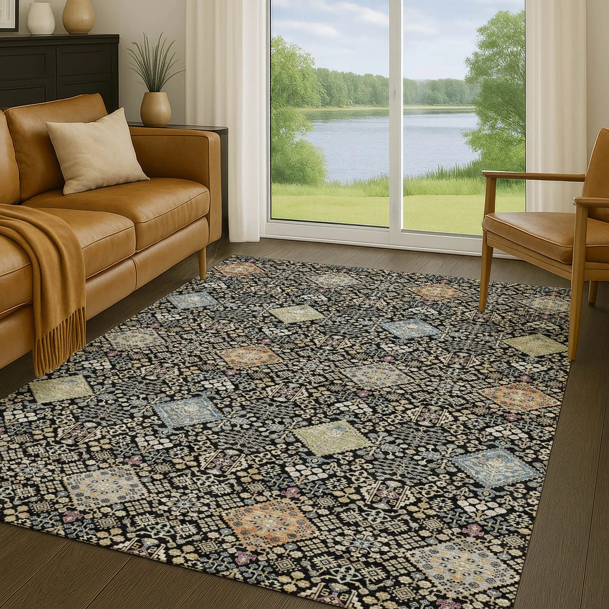 3' X 5' Black And Copper Oriental Washable Indoor Outdoor Area Rug Homeroots Outdoor