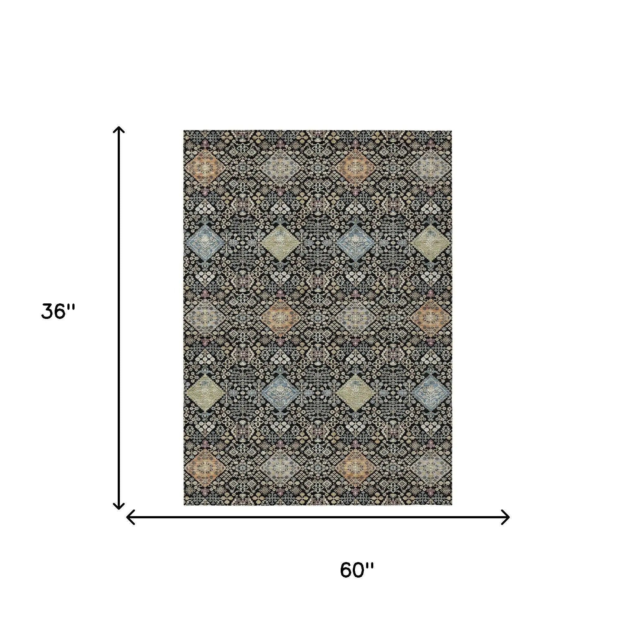 3' X 5' Black And Copper Oriental Washable Indoor Outdoor Area Rug Homeroots Outdoor