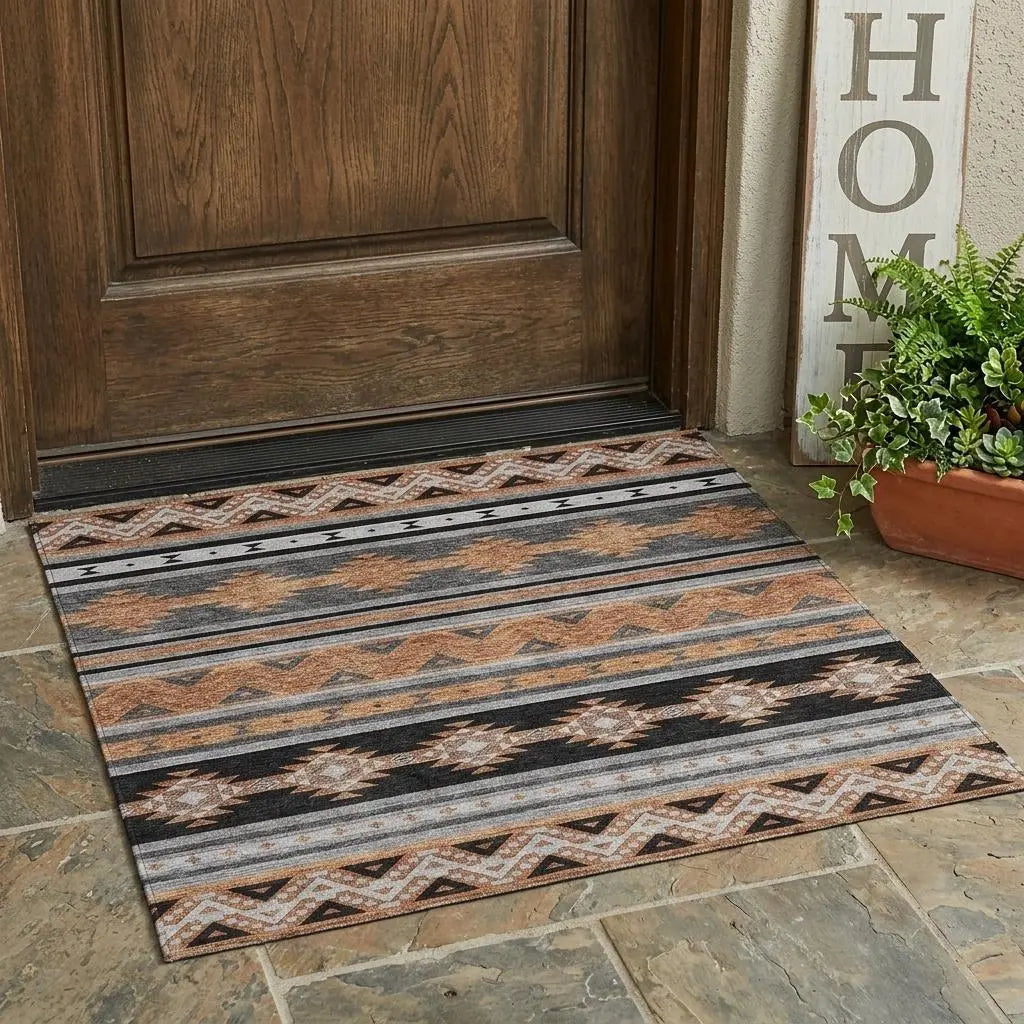 3' X 5' Black And Copper Southwestern Washable Indoor Outdoor Area Rug Homeroots Outdoor