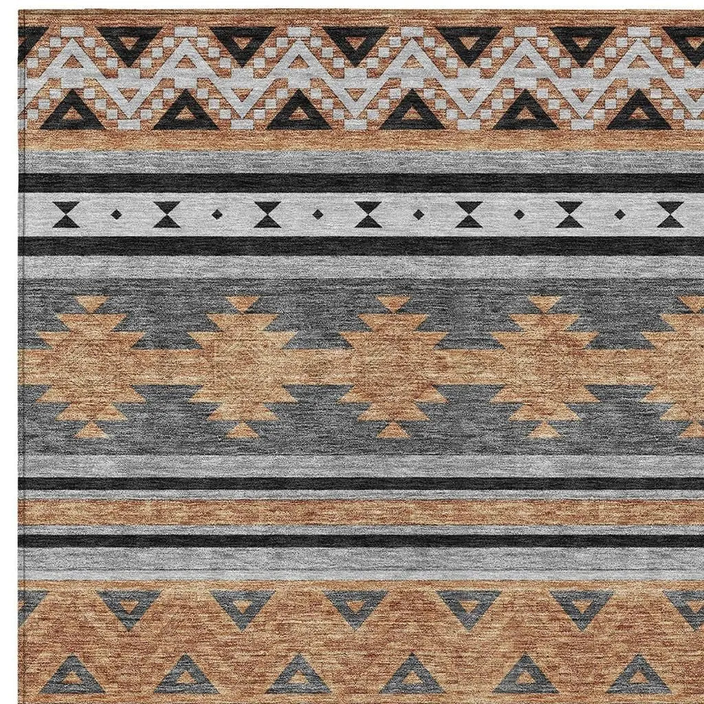 3' X 5' Black And Copper Southwestern Washable Indoor Outdoor Area Rug Homeroots Outdoor