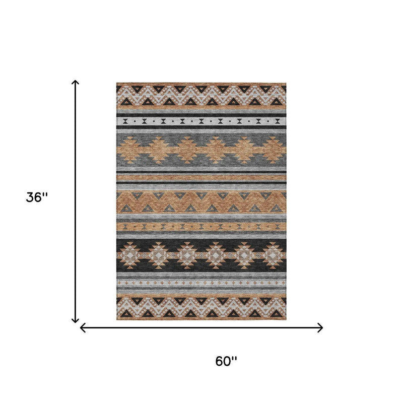 3' X 5' Black And Copper Southwestern Washable Indoor Outdoor Area Rug Homeroots Outdoor