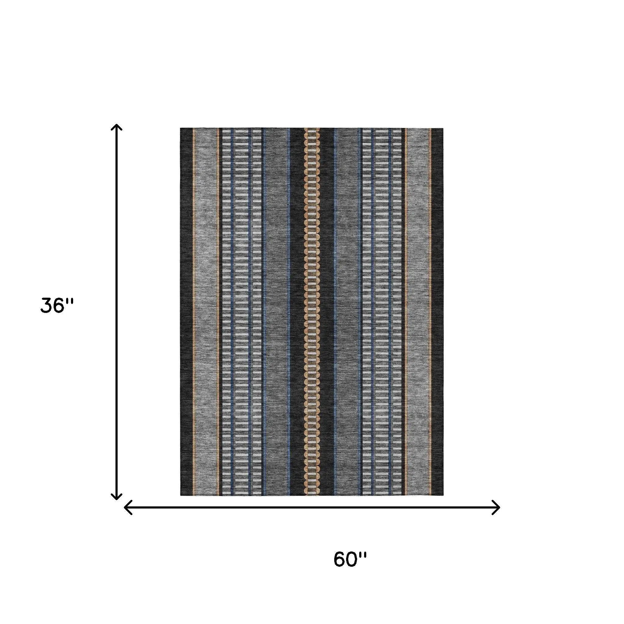 3' X 5' Black And Copper Striped Washable Indoor Outdoor Area Rug Homeroots Outdoor