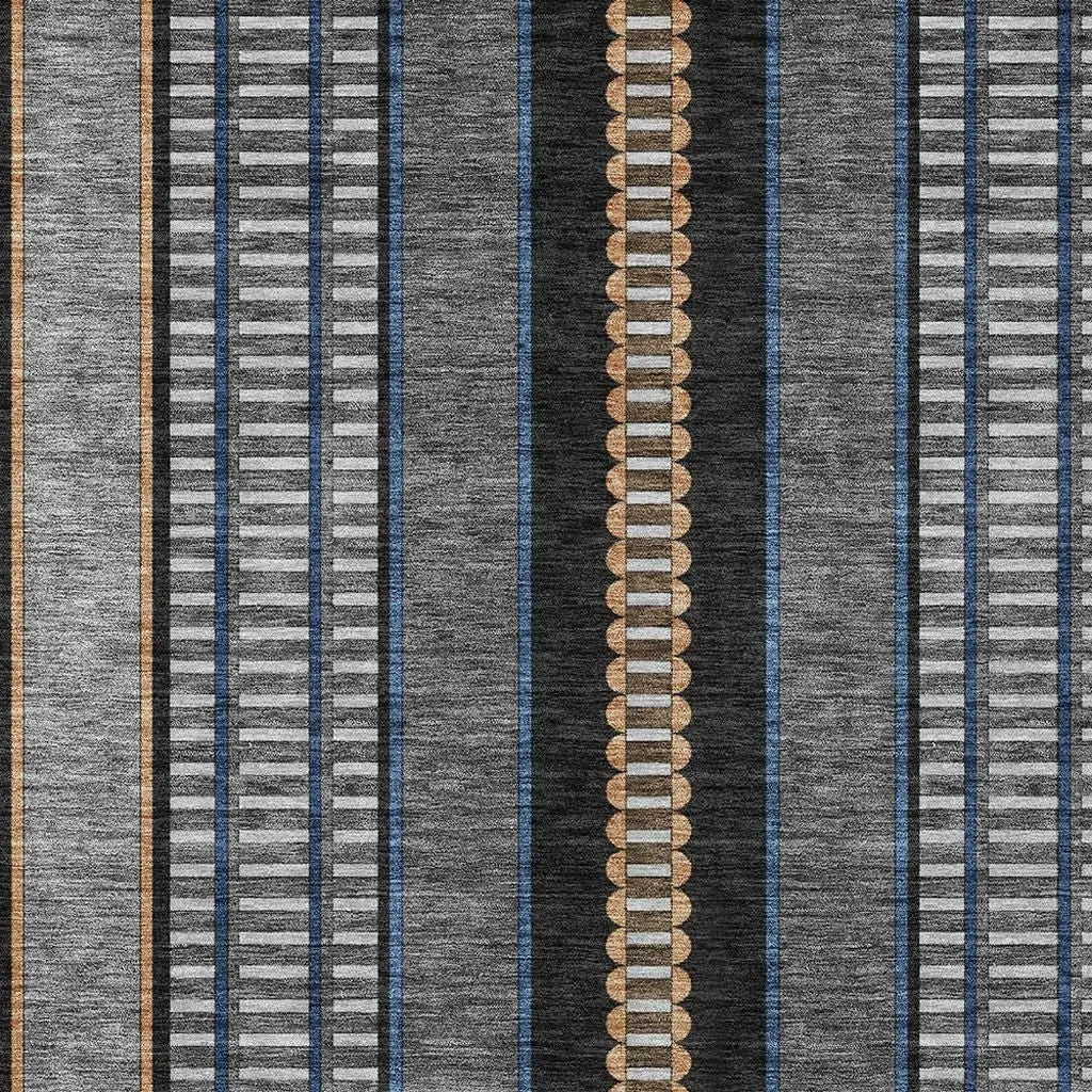 3' X 5' Black And Copper Striped Washable Indoor Outdoor Area Rug Homeroots Outdoor