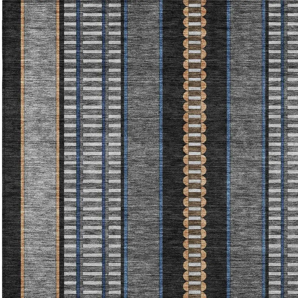 3' X 5' Black And Copper Striped Washable Indoor Outdoor Area Rug Homeroots Outdoor