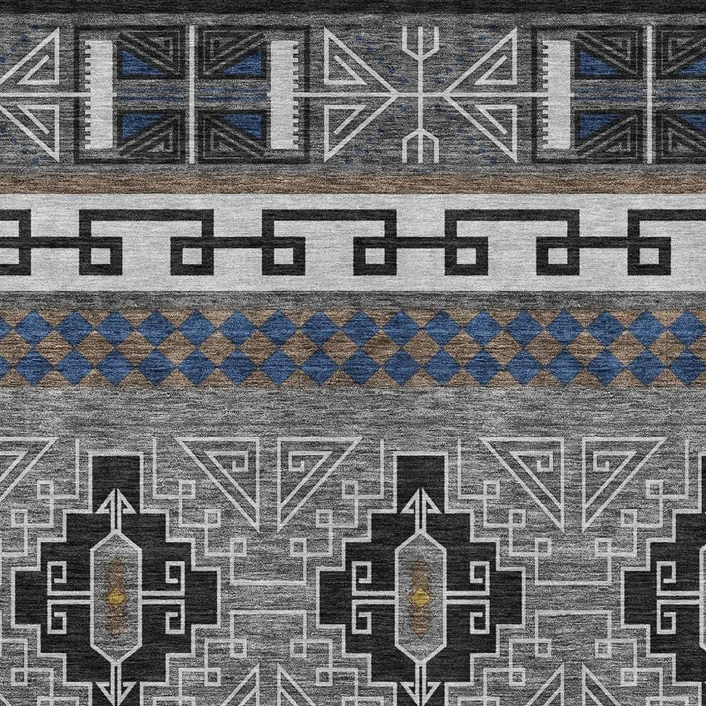 3' X 5' Black And Copper Tribal Washable Indoor Outdoor Area Rug Homeroots Outdoor