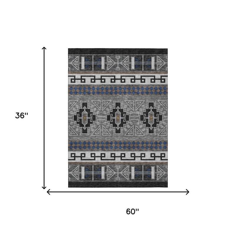 3' X 5' Black And Copper Tribal Washable Indoor Outdoor Area Rug Homeroots Outdoor