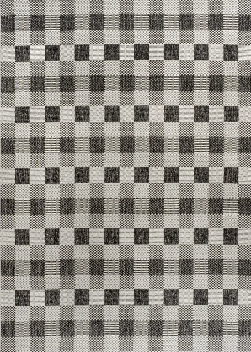 3' X 5' Black And Cream Geometric Indoor Outdoor Area Rug - GreatEagleInc