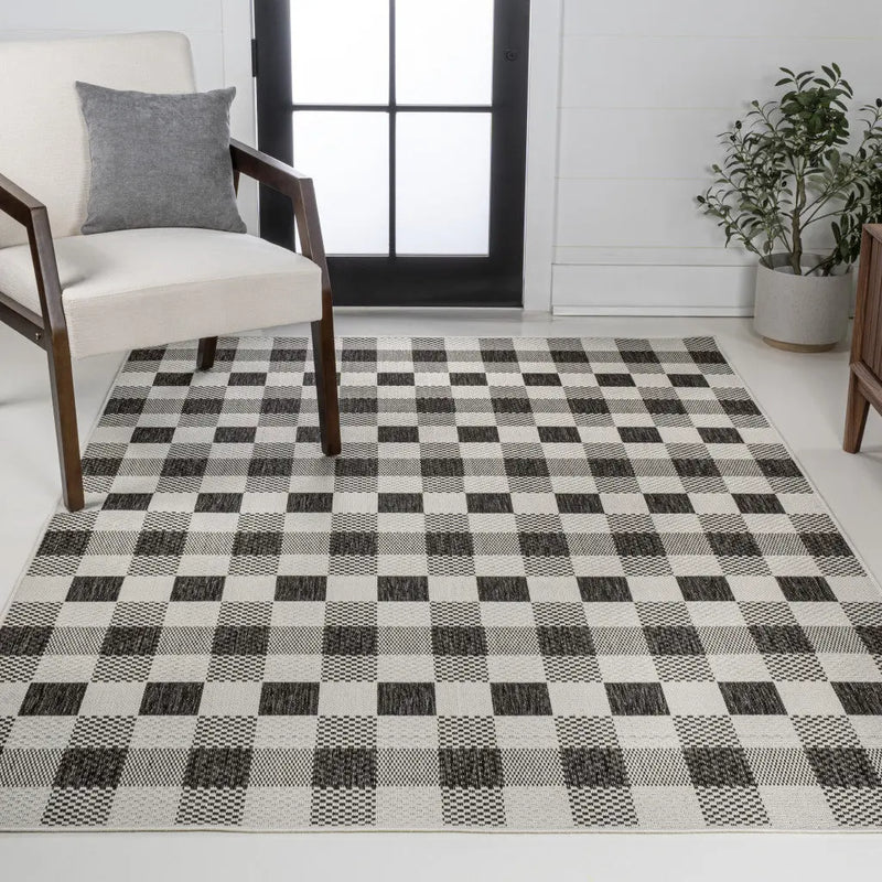 3' X 5' Black And Cream Geometric Indoor Outdoor Area Rug - GreatEagleInc