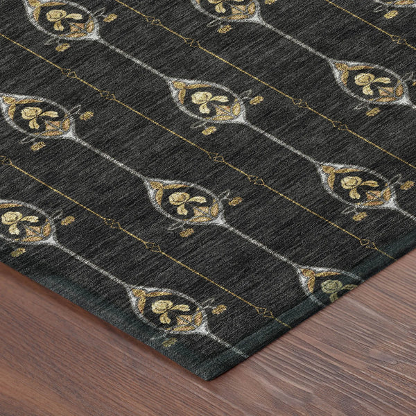 3' X 5' Black And Denim Blue Geometric Washable Indoor Outdoor Area Rug Homeroots Outdoor