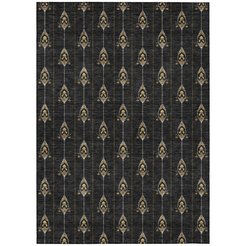 3' X 5' Black And Denim Blue Geometric Washable Indoor Outdoor Area Rug Homeroots Outdoor