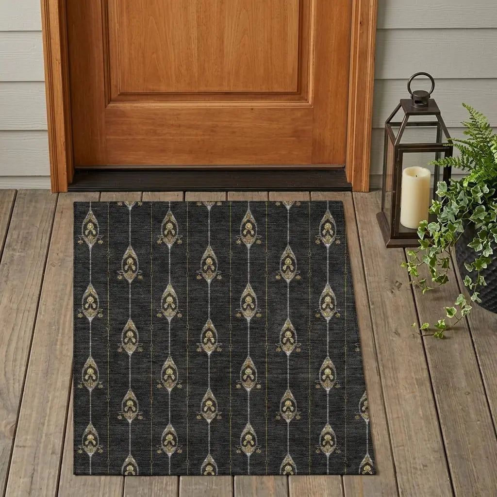 3' X 5' Black And Denim Blue Geometric Washable Indoor Outdoor Area Rug Homeroots Outdoor