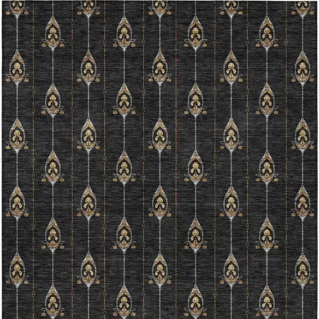 3' X 5' Black And Denim Blue Geometric Washable Indoor Outdoor Area Rug Homeroots Outdoor