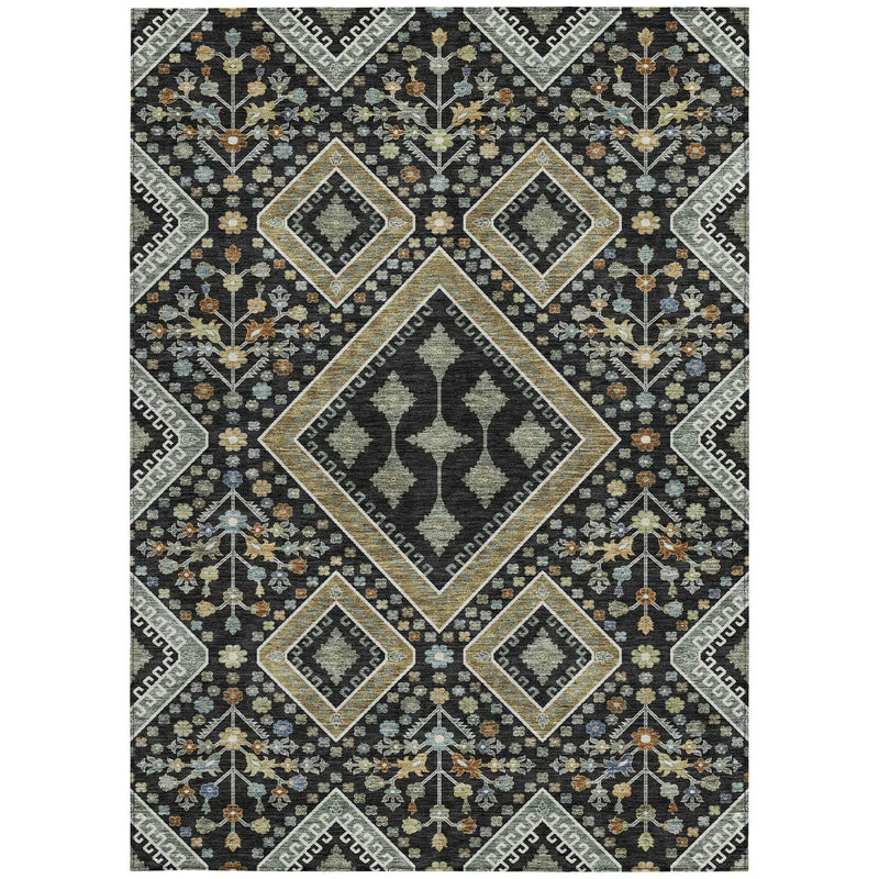 3' X 5' Black And Fern Green Medallion Washable Indoor Outdoor Area Rug Homeroots Outdoor