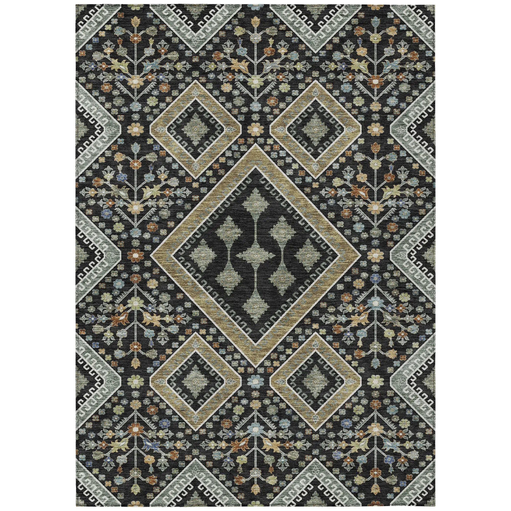 3' X 5' Black And Fern Green Medallion Washable Indoor Outdoor Area Rug Homeroots Outdoor