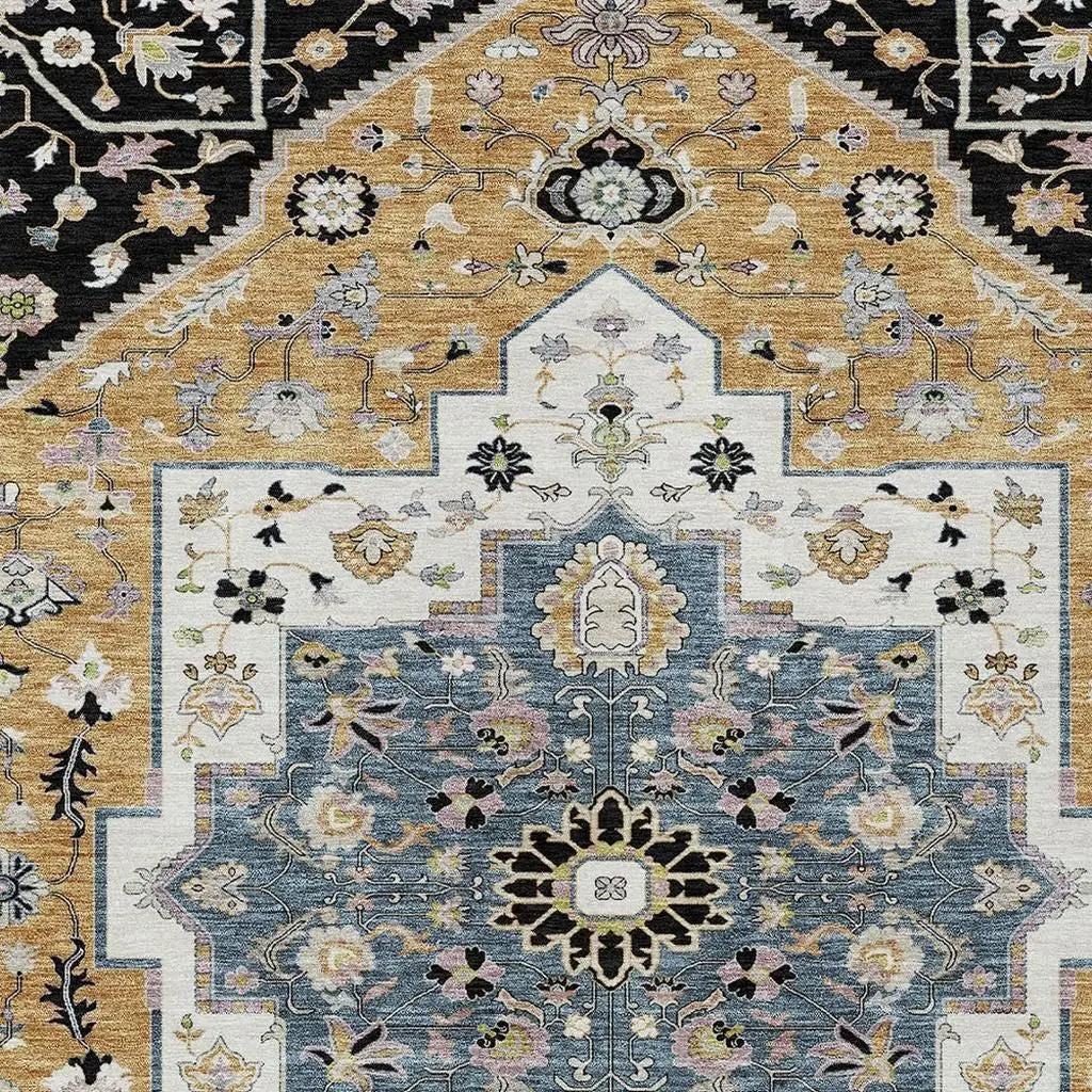 3' X 5' Black And Gold Floral Medallion Washable Indoor Outdoor Area Rug Homeroots Outdoor