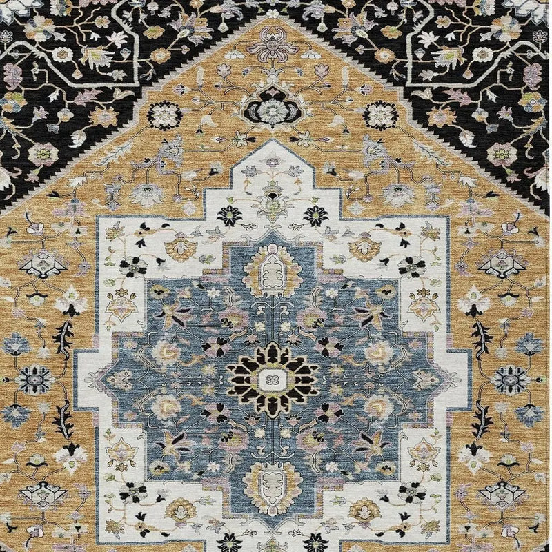 3' X 5' Black And Gold Floral Medallion Washable Indoor Outdoor Area Rug Homeroots Outdoor