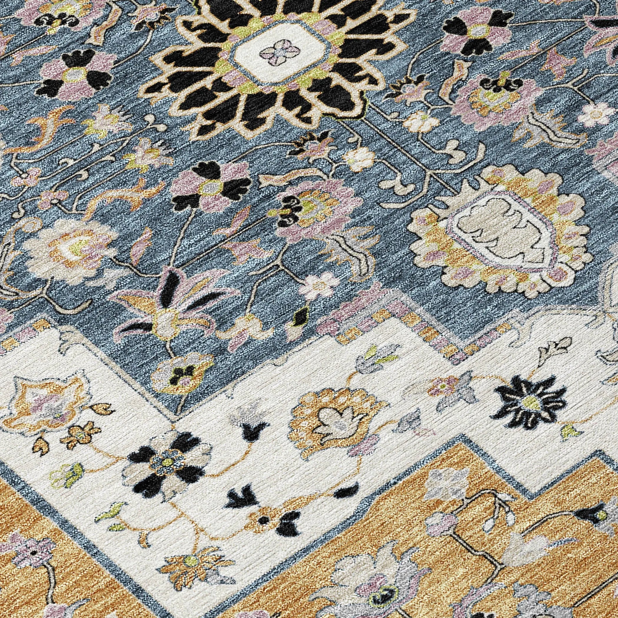 3' X 5' Black And Gold Floral Medallion Washable Indoor Outdoor Area Rug Homeroots Outdoor