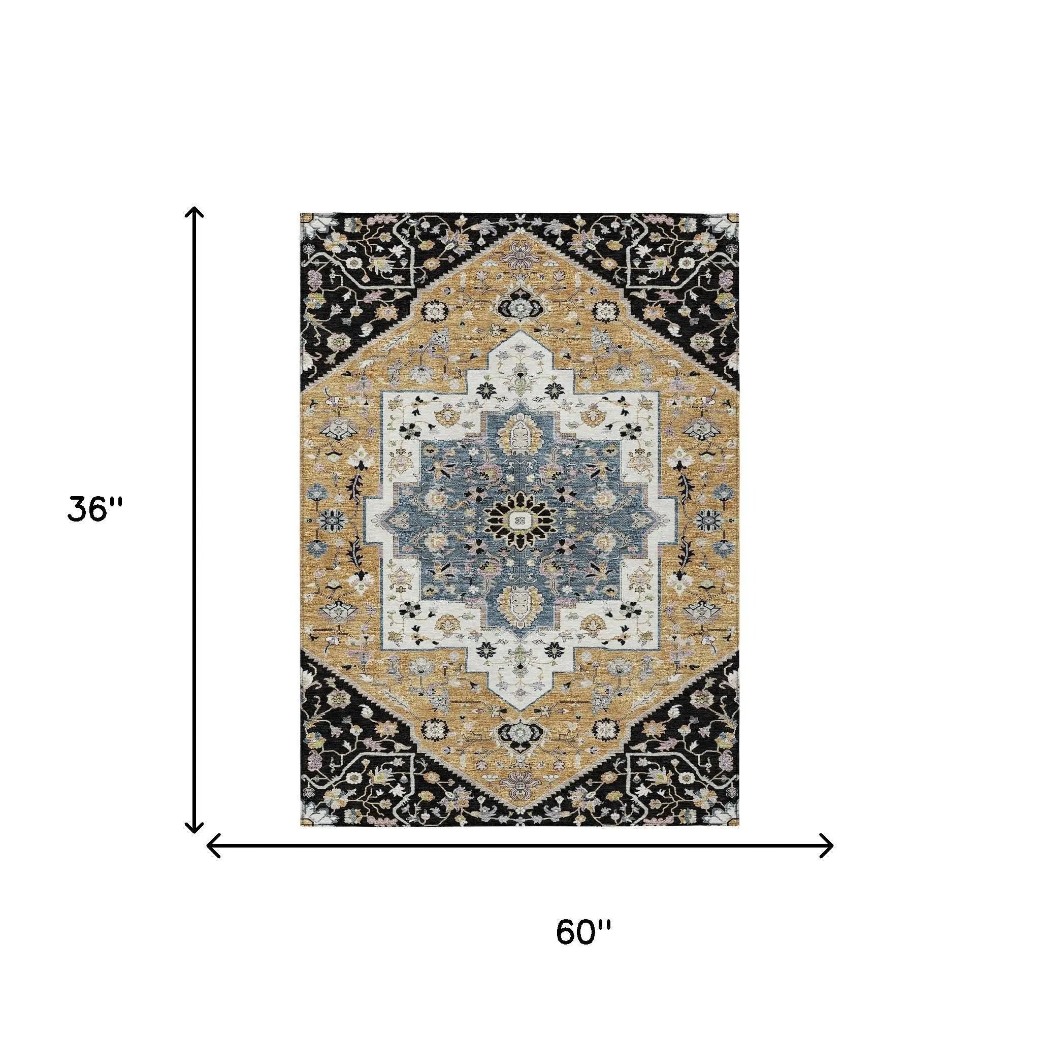3' X 5' Black And Gold Floral Medallion Washable Indoor Outdoor Area Rug Homeroots Outdoor