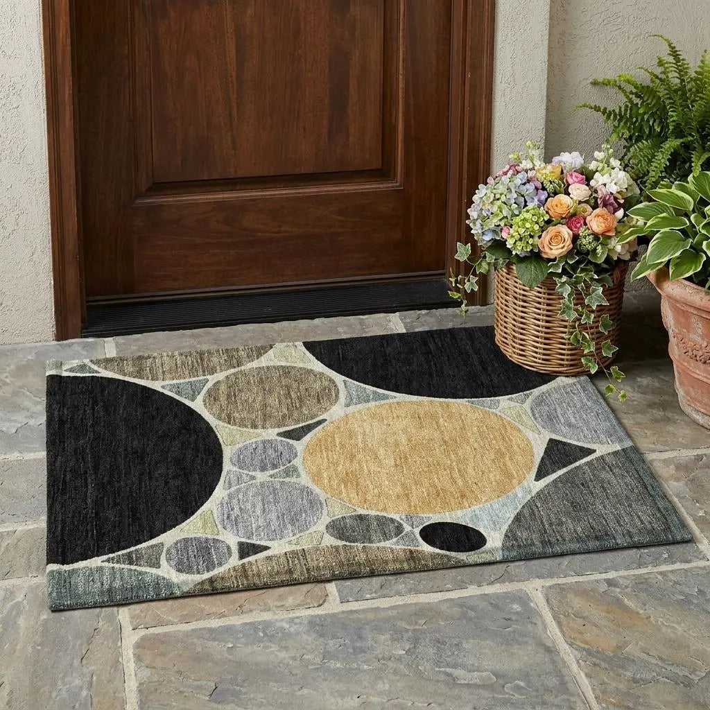 3' X 5' Black And Gold Geometric Washable Indoor Outdoor Area Rug Homeroots Outdoor