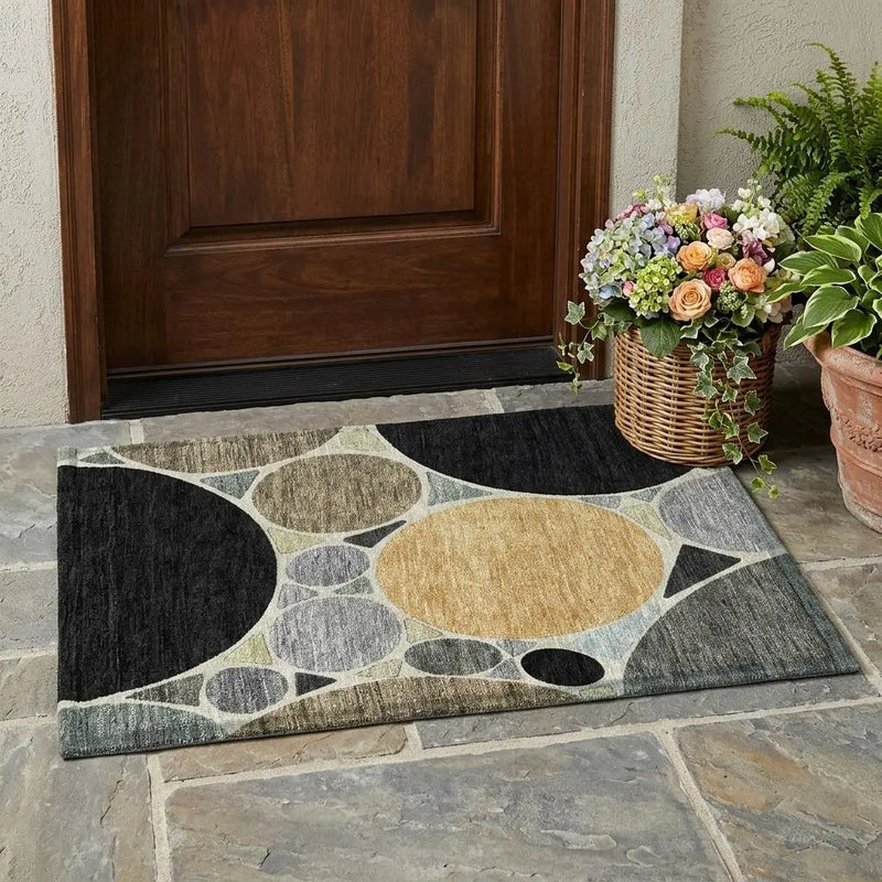 3' X 5' Black And Gold Geometric Washable Indoor Outdoor Area Rug Homeroots Outdoor