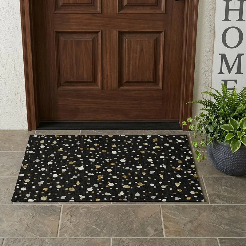 3' X 5' Black And Gold Geometric Washable Indoor Outdoor Area Rug Homeroots Outdoor