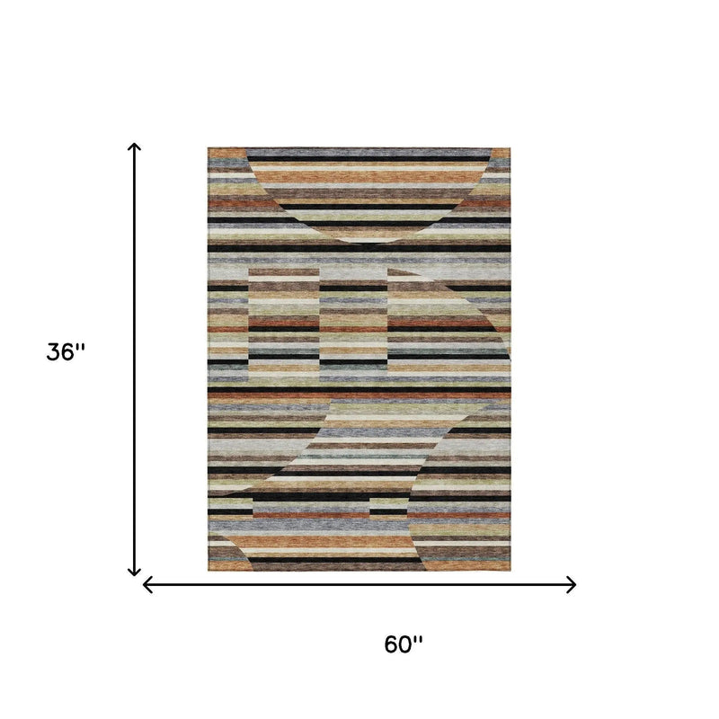 3' X 5' Black And Gold Striped Washable Indoor Outdoor Area Rug Homeroots Outdoor