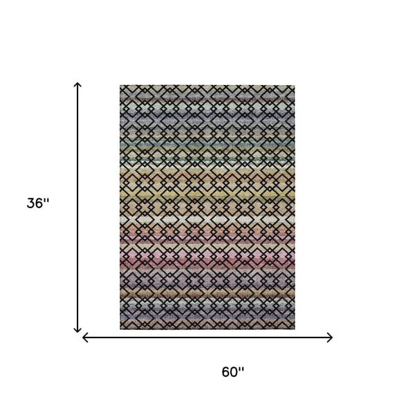 3' X 5' Black And Gold Striped Washable Indoor Outdoor Area Rug Homeroots Outdoor