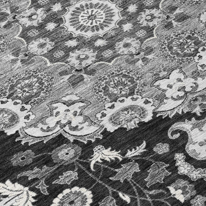 3' X 5' Black And Granite Gray Damask Washable Indoor Outdoor Area Rug Homeroots Outdoor