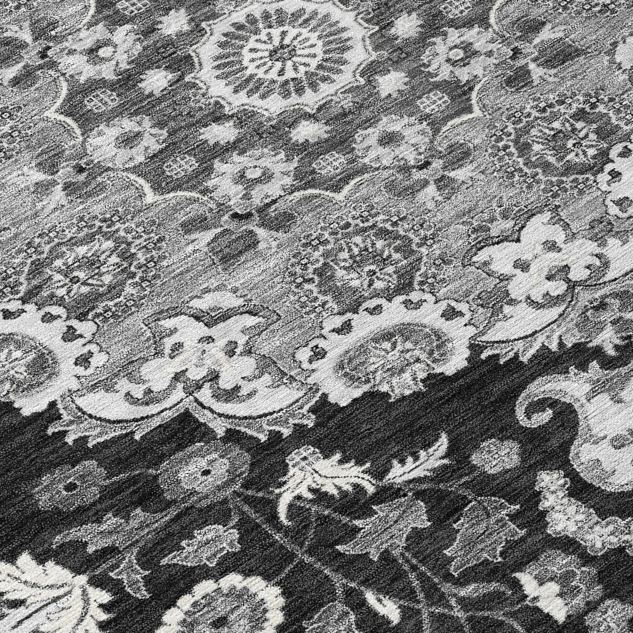 3' X 5' Black And Granite Gray Damask Washable Indoor Outdoor Area Rug Homeroots Outdoor