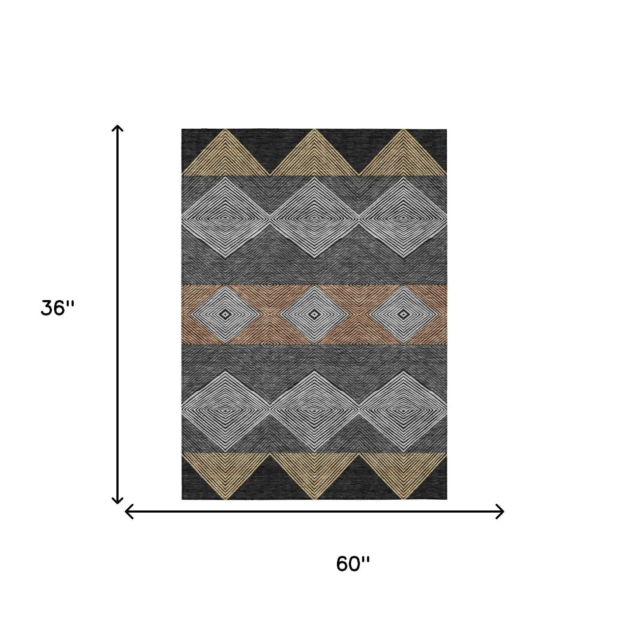 3' X 5' Black And Granite Gray Geometric Washable Indoor Outdoor Area Rug Homeroots Outdoor