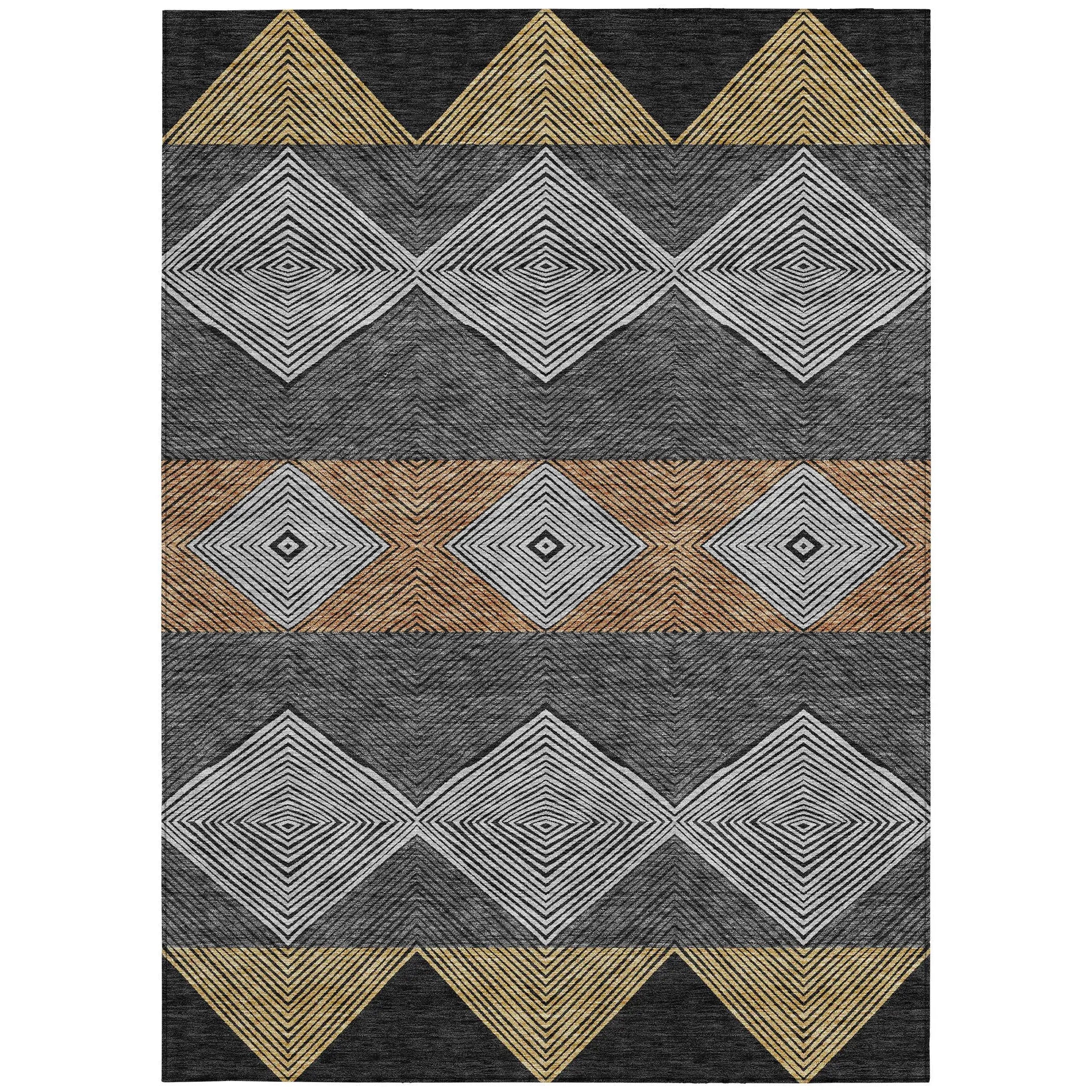 3' X 5' Black And Granite Gray Geometric Washable Indoor Outdoor Area Rug Homeroots Outdoor