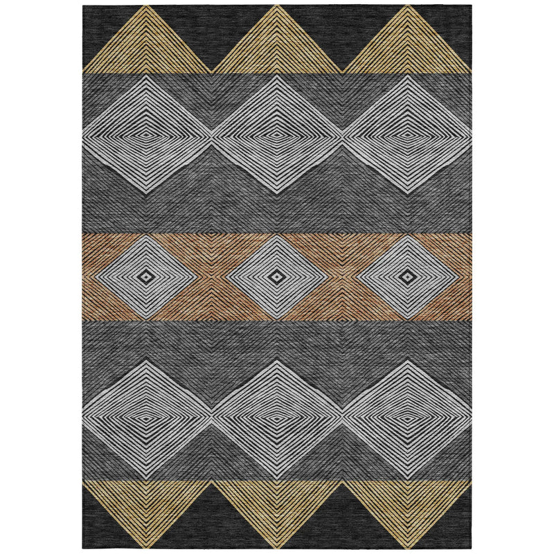 3' X 5' Black And Granite Gray Geometric Washable Indoor Outdoor Area Rug Homeroots Outdoor