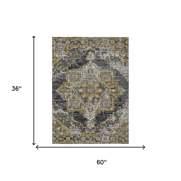 3' X 5' Black And Granite Gray Oriental Washable Indoor Outdoor Area Rug Homeroots Outdoor