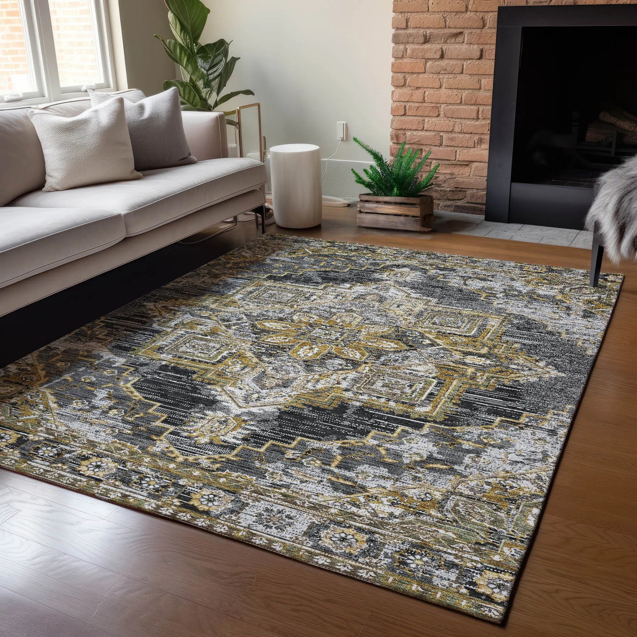 3' X 5' Black And Granite Gray Oriental Washable Indoor Outdoor Area Rug Homeroots Outdoor