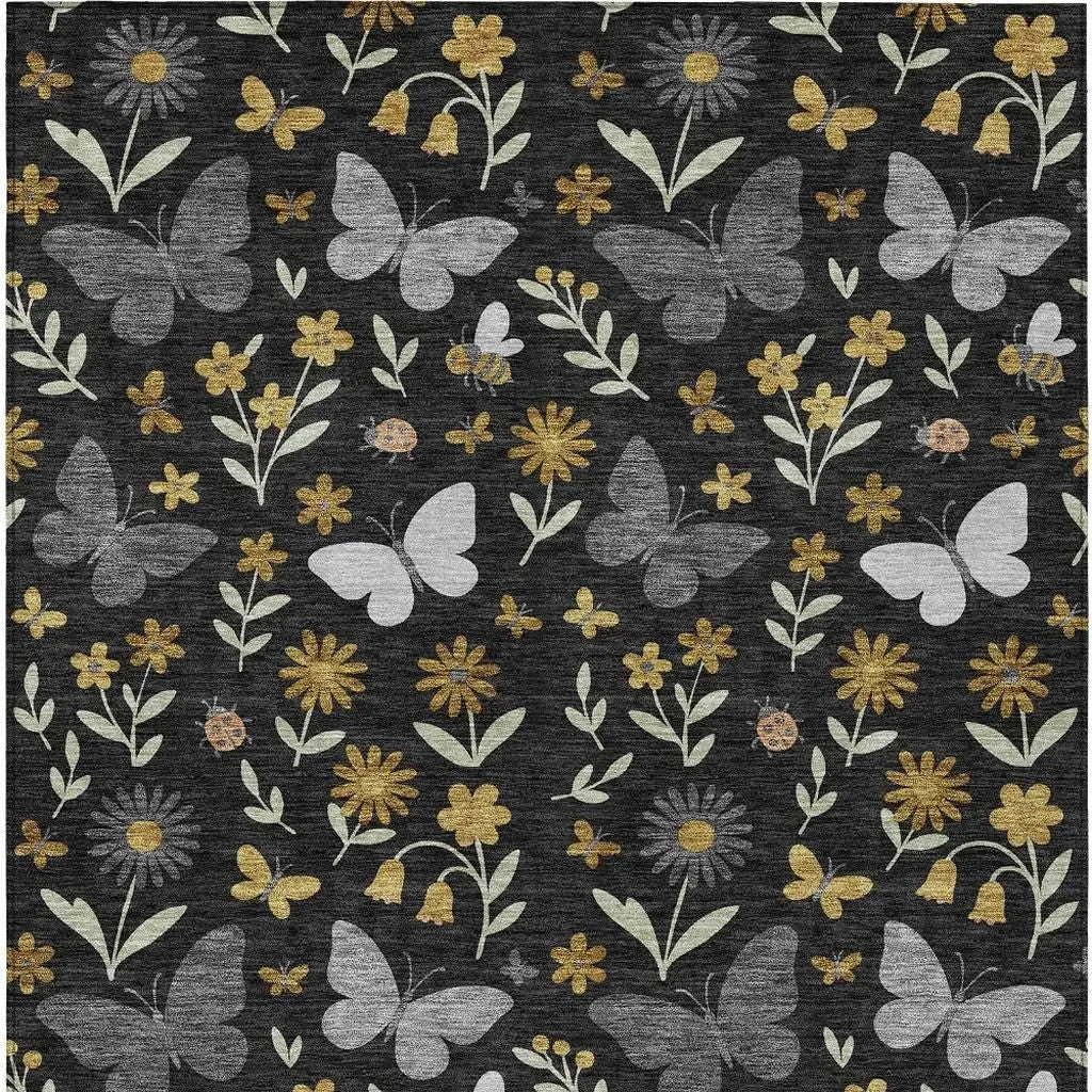 3' X 5' Black And Graphite Abstract Washable Indoor Outdoor Area Rug Homeroots Outdoor