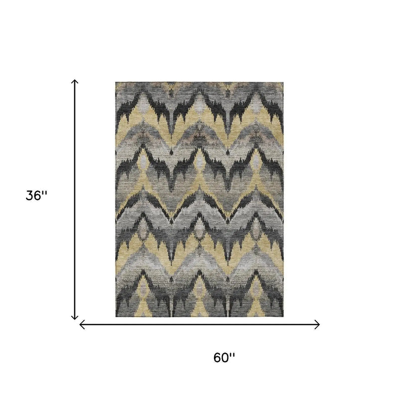 3' X 5' Black And Graphite Abstract Washable Indoor Outdoor Area Rug Homeroots Outdoor