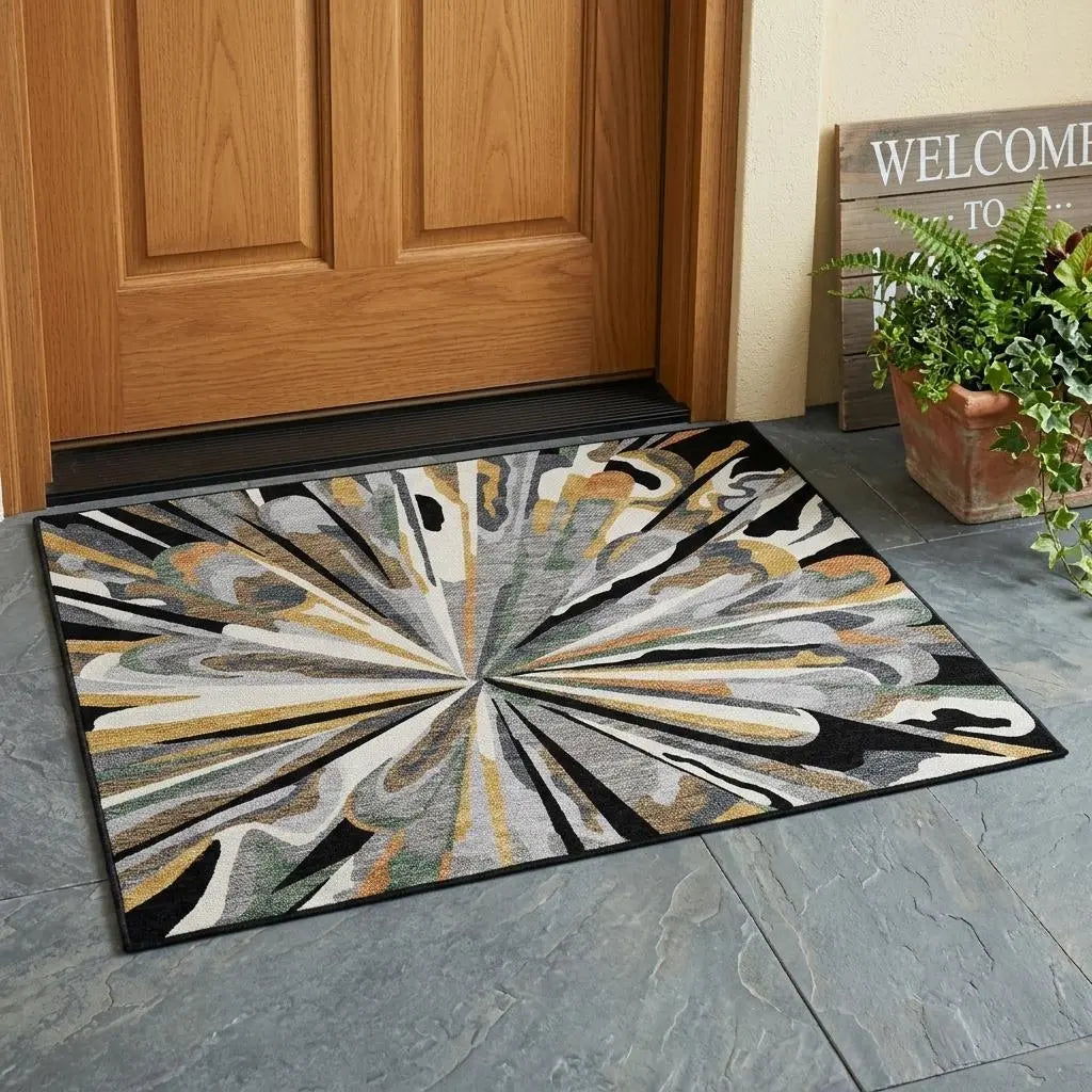 3' X 5' Black And Graphite Abstract Washable Indoor Outdoor Area Rug Homeroots Outdoor