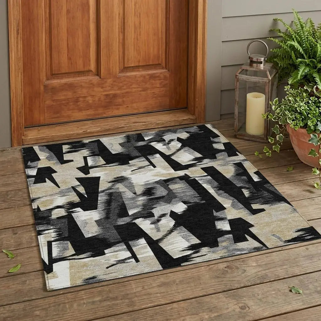 3' X 5' Black And Graphite Abstract Washable Indoor Outdoor Area Rug Homeroots Outdoor