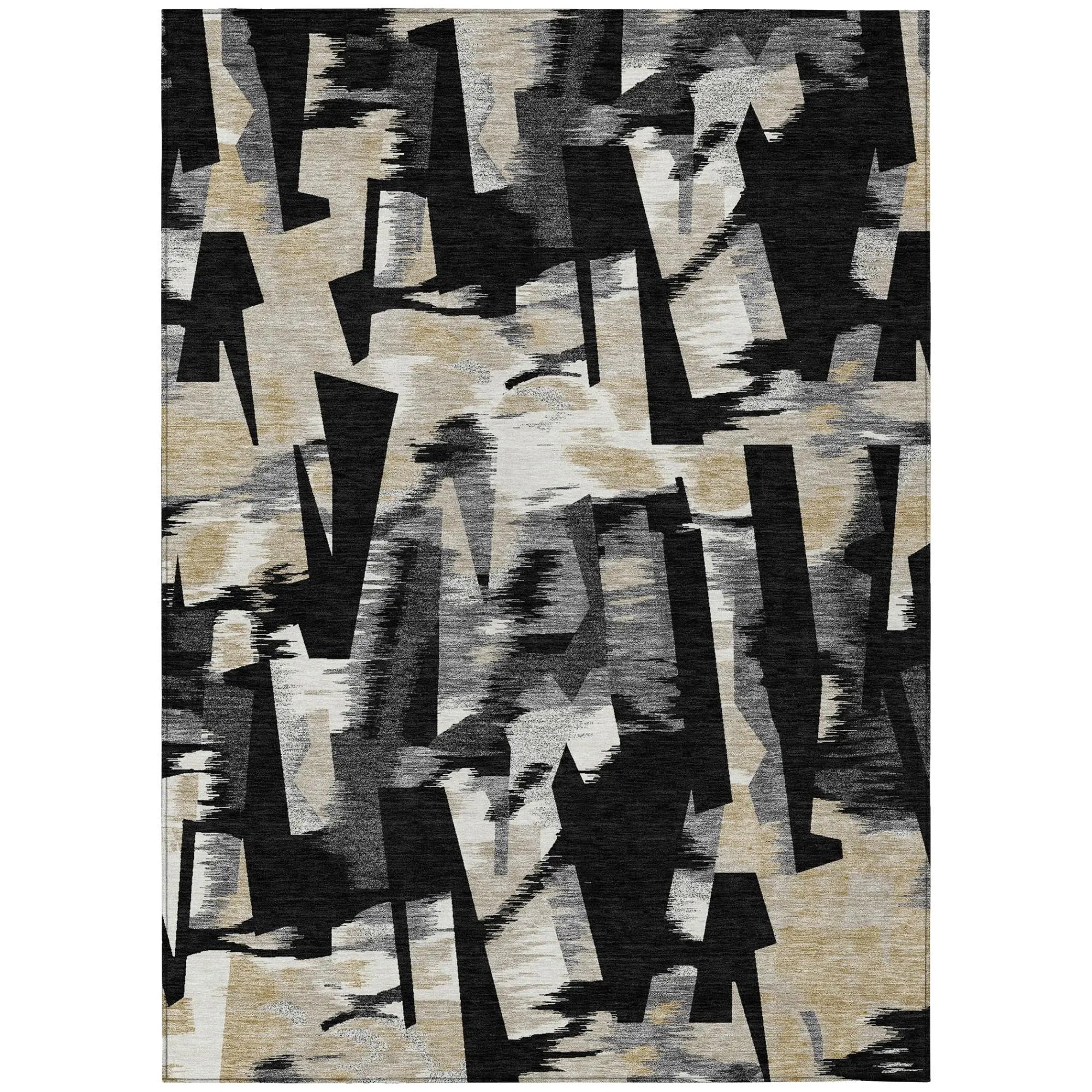 3' X 5' Black And Graphite Abstract Washable Indoor Outdoor Area Rug Homeroots Outdoor