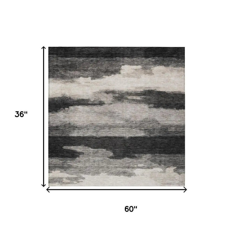 3' X 5' Black And Graphite Abstract Washable Indoor Outdoor Area Rug Homeroots Outdoor