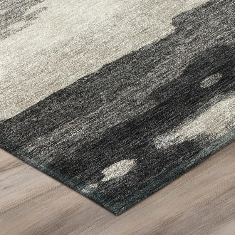 3' X 5' Black And Graphite Abstract Washable Indoor Outdoor Area Rug Homeroots Outdoor